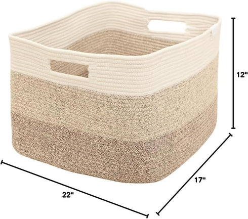 Large Woven Cotton Rope Storage Basket with Handles, 22" x 17" x 12", Gradient Beige for Living Room, Nursery, Bedroom,