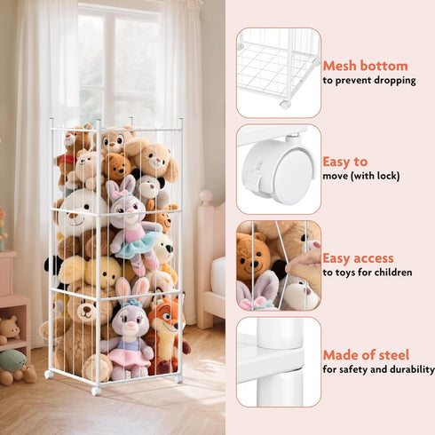 GoKEDA Stuffed Animal Storage,Extra Large Metal Stuffed Animals Storage Tower,Heavy Duty Stuffed Animal Holder