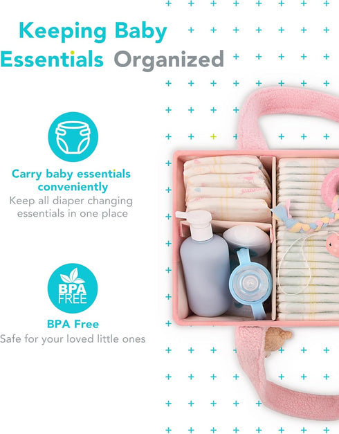 13 YOSING Cute and Playful Pink Diaper Caddy Organizer, Compartments, Adjustable, Baby Diaper Caddy for Car, Changing