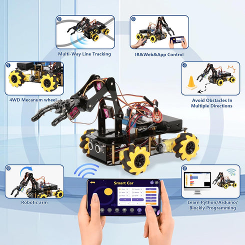 Pack 8-12 12-16, Adults(QD007) ACEBOTT Robot Arm Expansion Smart Car Starter Kit, Robotics Kit for Kids Ages STEM Toys