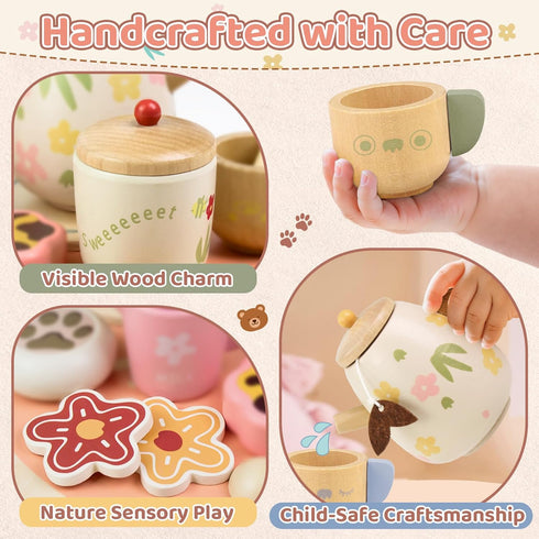 Set 3-5 2 3 4 5 6 Beberolen Tea Party for Toddlers Girls Boy Birthday Gift Pretend Play Food Wooden Picnic Outdoor Toys