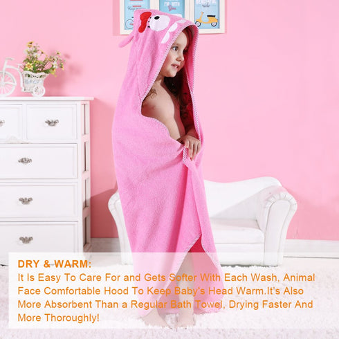 MICHLEY Animal Face Hooded Baby Towel Cotton Bathrobe for Boys and Girls, 0-6 Year, Pink