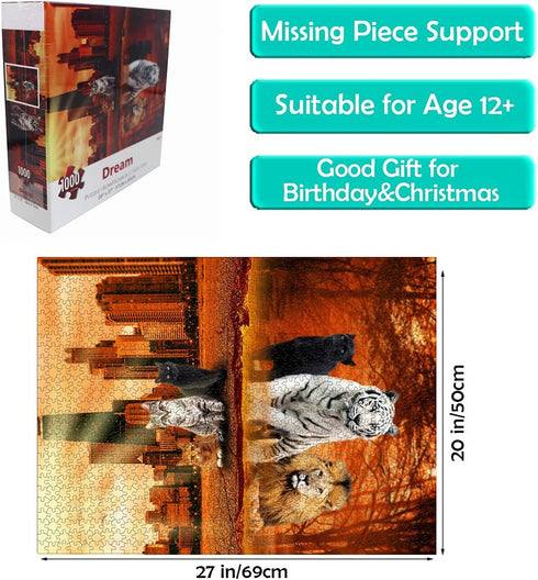 Jigsaw Puzzles 1000 Pieces for Adults, Cat Tiger Puzzle, Unique Difficult Large Puzzle Game Gift