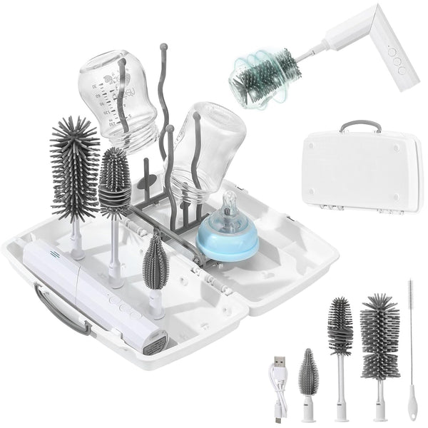 Zooawa Electric Baby Bottle Brush Cleaner,7in1 Travel kit with Rechargeable 90Folding Elctric