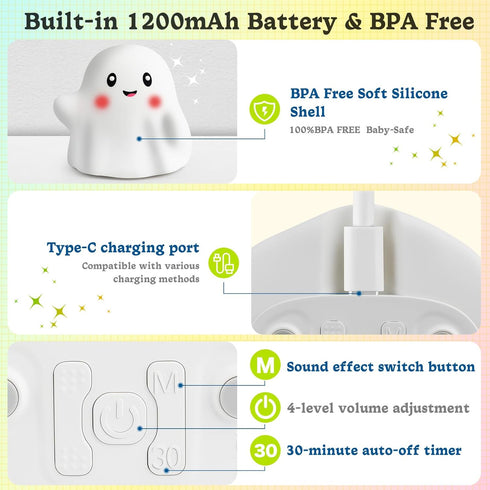 Color-Changing/30-Min Rechargeable Night Light for Kids - Silicone Lamp with Touch Sensor for Kids Room - LED Squishy