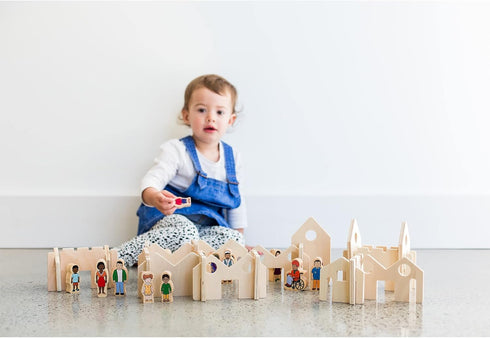 Little Happy Architect - Set of 22 Wooden Blocks for Toddlers, Ages 18m+, Create Village Layouts