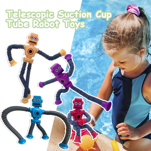 Pop Tubes Robot Toys Fidget Toy - 8 Packs Telescopic Suction Cup Robotics Toys for Toddlers