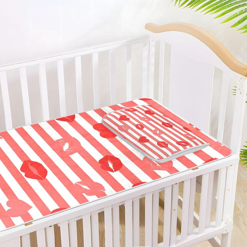 SyXIOP 28" 52" Red Striped Lips Cooling Baby Waterproof Crib Mattress Protector x Reusable Mattress Pads