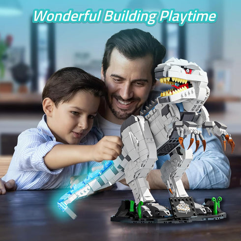 Light Up Dinosaur Building Block Sets, Glowing Tyrannosaur Kits for Boys 6+ and Adults, 23.6 Inch Size