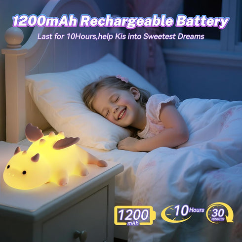 10 AVEKI Cream Dragon Night Light, Cute Baby Dragon Lamp Gifts for Kids, Modes Adjustable Soft Silicone Baby Night