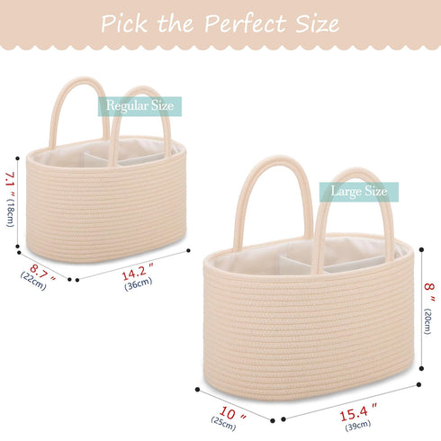 COMSE Large Baby Diaper Caddy Organizer for Girl Boy, Car Caddy with Handles, Cotton Rope Basket for Changing Table