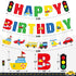 Faisichocalato Transportation Happy Birthday Banner, Car Bus Train Plane Photo Props Garland for Kids Party