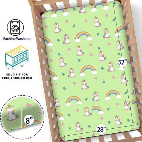 Set, 4 Pack 28 52 Unicorn Crib Sheet Fitted Crib Sheets Girl, Breathable Soft Microfiber Baby Crib Sheets, X in Crib