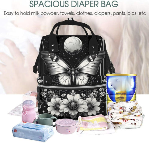 ZSUUGJ Backpack Gothic Butterfly Printed Diaper Bag Baby Bag Multi Function Baby Changing Bags For Travel