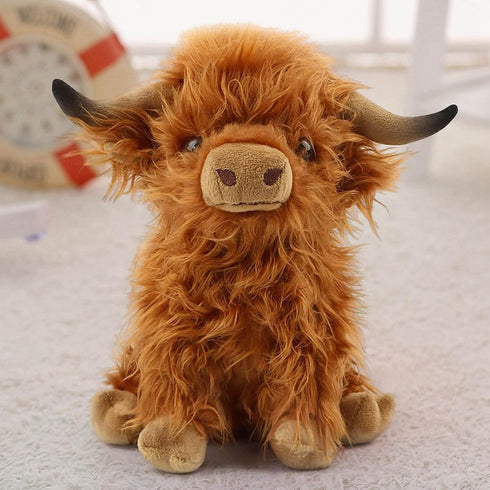 Scottish Highland Cow Plush, Cute Realistic Cow Stuffed Animal, Soft Farm Plushie Toy