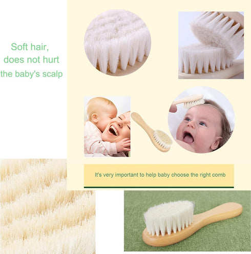 Molylove Set Set 2PCS Baby Hair Brush and Purple Cradle Cap Brush for Newborns and Toddlers, Wooden Baby Hair Brush