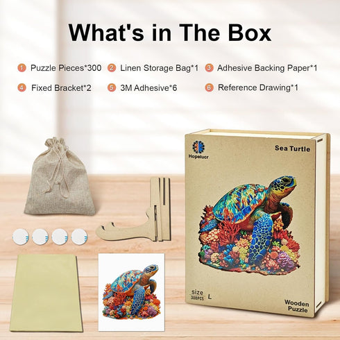 300 15*14in Sea Turtle Wooden Puzzle for Adults, Vibrant Coral Turtle Jigsaw Puzzle for Adults Piece, Unique Animal