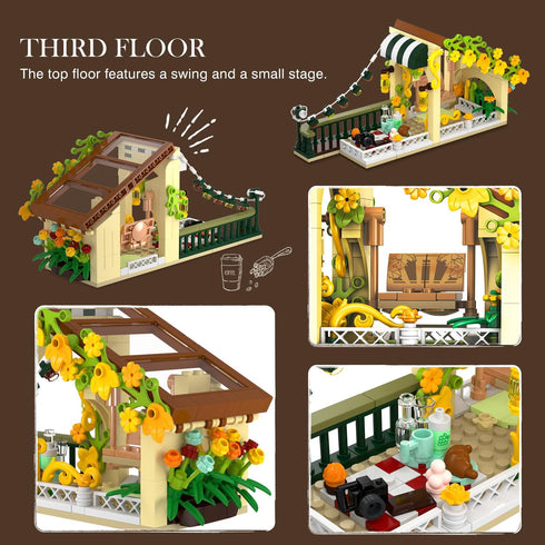 City Coffee House Building Set with Light, 1173 PCS Cafe Shop Building Block Toy with Ordering Counter and Baking Room