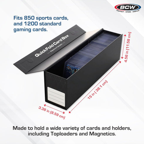 BCW QuickFold Card Boxes for Magnetics and Toploaders - Magnetic Closure Trading Card Storage Box, Fits 850-1200 Cards