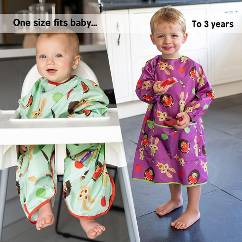 Tidy Tot Long Baby Bib, Mess Proof Long Sleeve Feeding Smock with Large Food Catcher Pocket, Waterproof