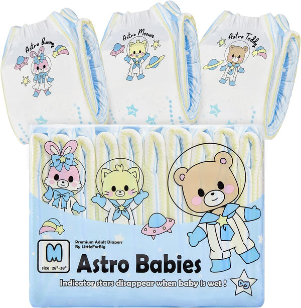 Littleforbig Adult Brief Diapers 10 Pieces - Astro Babies (Medium 28"-38") Printed