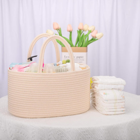 COMSE Large Baby Diaper Caddy Organizer for Girl Boy, Car Caddy with Handles, Cotton Rope Basket for Changing Table