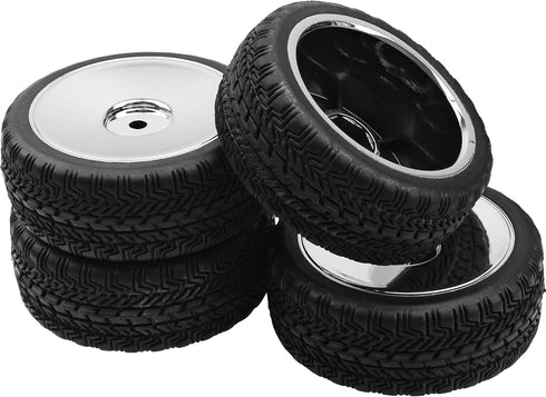 4Pcs 2.59in Rubber Tires & 12mm Hex Plastic Wheel Rims Set for Traxxas Kyosho HPI RS4 Tamiya TT01 TT02 Sakura D4 HSP