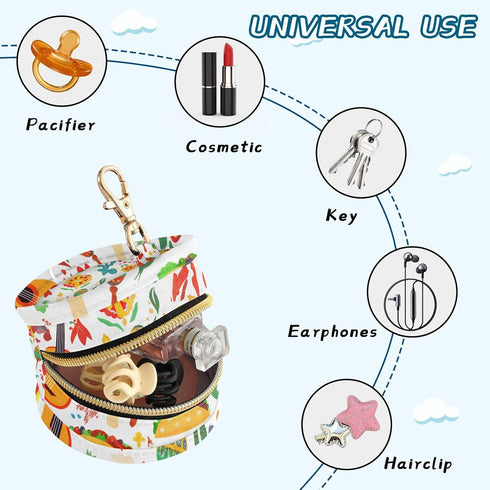 YETTASBIN Mexican Cinco De Mayo Portable Pacifier Holder Case with Metal Hook Buckle & Zipper for Diaper Bag