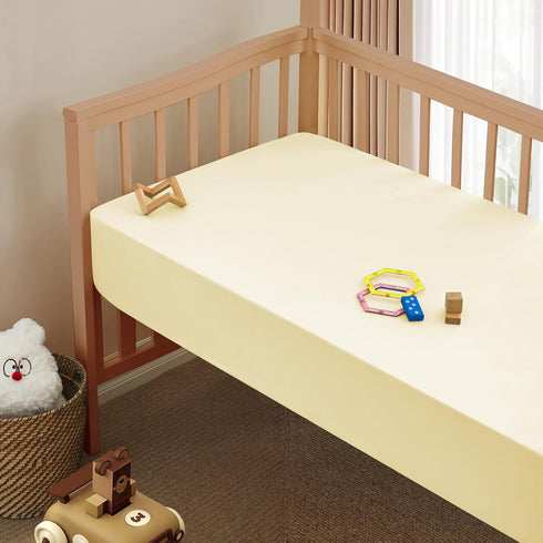 2 Pack Baby(52" 28") Vonty Breathable Fitted Crib Sheet for Boys and Girls - Rayon Derived from Bamboo, White & Beige