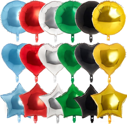 PartyWoo 30pcs 18 Inch Star, Heart & Round Foil Balloons, Perfect for Birthday Parties, Multicolor, Ages All