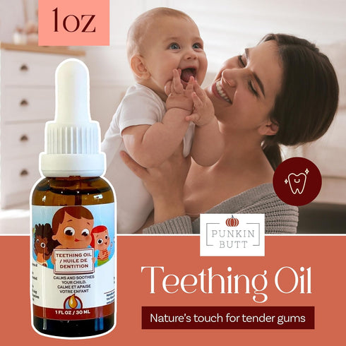 1oz Punkin Butt - Natural Herbal Teething Oil for Babies - Daily Use Soothing Relief Drops | Baby, Infant, Toddler Gum