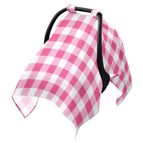 Mazeann Gingham Plaid Pinks Car Seat Cover Baby Breathable Soft Infant Carseat Covers