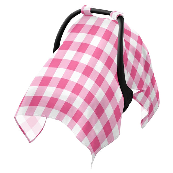 Mazeann Gingham Plaid Pinks Car Seat Cover Baby Breathable Soft Infant Carseat Covers