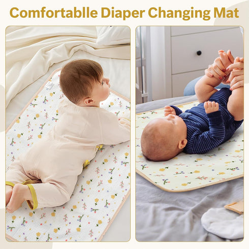 Muslin Diaper Changing Pad, Waterproof Diaper Change Mat Liner for Baby, Reusable Incontinence Underpad for Travel