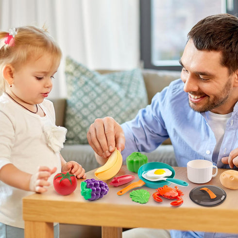 Zero Zoo 120Pcs Playset Mini Play Kitchen Accessories, Kids Pretend Cooking with Desserts, Cuttable Veggies & BBQ