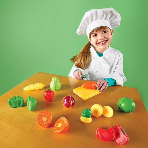3+, Learning Resources Pretend & Play Fruit, Cutting Fruits and Veggies Toy, Kids Play Food, Plastic Fruit & Veggies