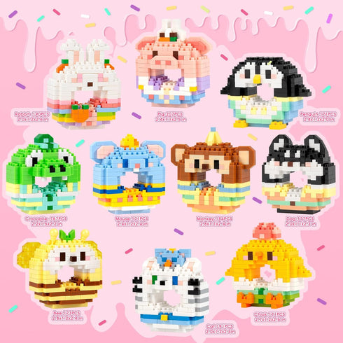 10 Pack Set, 14+ HIGH GODO Animal Party Favors Building Blocks, Mini Food Animals Building Goodie Bag Stuffers