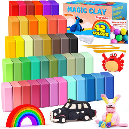 ESSENSON Air Dry Clay 42 Colors, Soft & Ultra Light Modeling Clay for Kids, DIY Molding Magic Clay with Tools, Gifts
