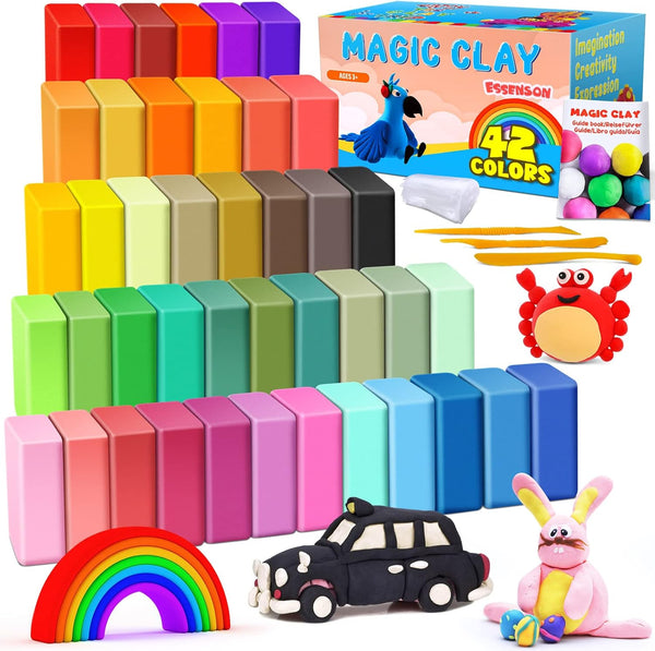 ESSENSON Air Dry Clay 42 Colors, Soft & Ultra Light Modeling Clay for Kids, DIY Molding Magic Clay with Tools, Gifts