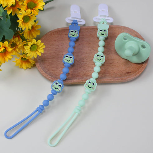 2 Pack, Pacifier Clips Silicone Baby Pacifier Clips with One Piece Design, Frog Character, BPA Free - CPSIA Certified
