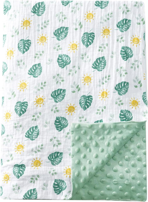 david's kids Muslin Baby Blanket - Soft Lightweight with Muslin Cotton Front, 30x40 Inches, Leaf