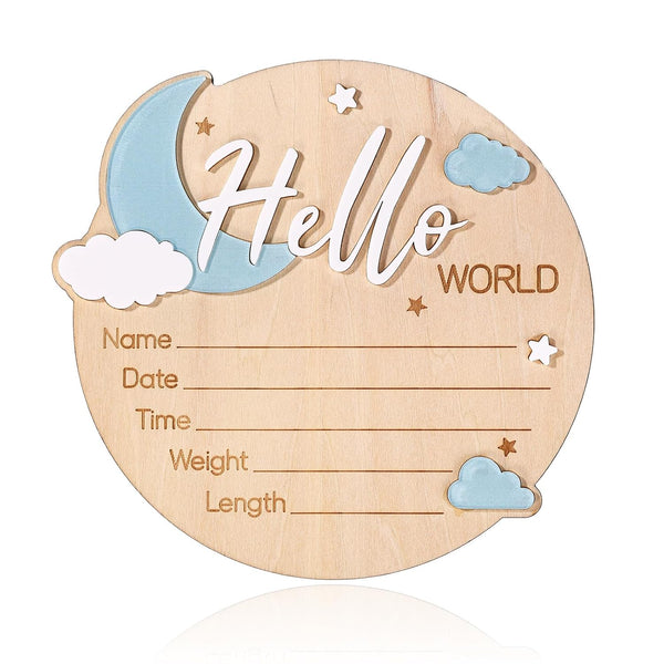 Penitue Baby Announcement Sign, 15cm/5.91in Wooden Hello World Newborn Welcome Sign Birth Baby