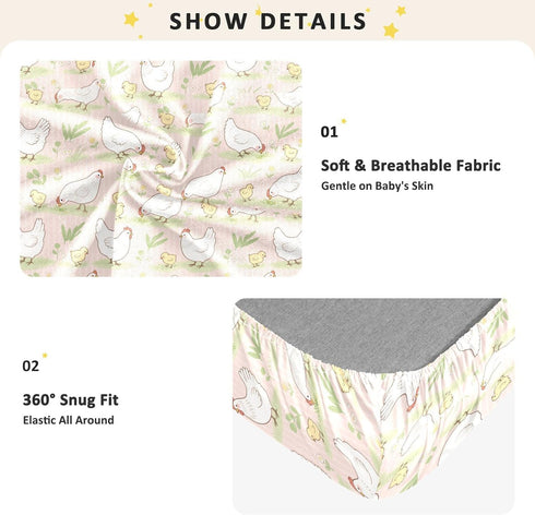 miaozhen 1 Pack 52x28 Cotton Crib Sheets for Baby Boys Girls Soft Animal Rustic Farm Flower Pink Stripe Muslin Crib