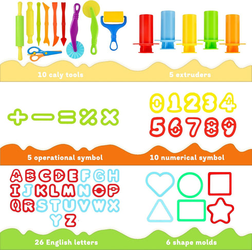 Set, 62 Sets 4-8, LCY WEDSHI Dough Tool Pcs Dough Tools for Kids Ages Dough Accessories Includes Alphabet Numbers
