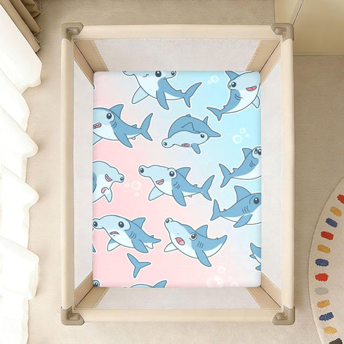 CZXW Hammerhead 52" 28" Cartoon Sharks Crib Sheets Fitted x Natural Cotton Soft & Breathable for Baby Crib Mattress