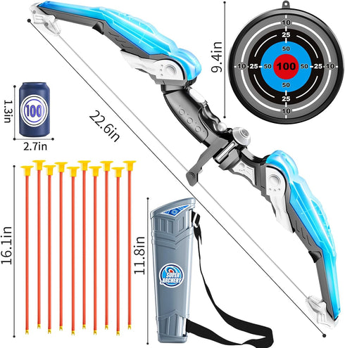TEMI Kids Bow and Arrow Set - LED Light Up Archery Toy with 10 Suction Cup Arrows, Quiver & Targets for Ages 3-12