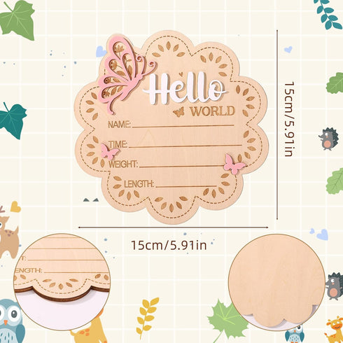 Penitue Wooden New Baby Birth Announcement Plaque, Flower Shape Hello World Sign Newborn Arrival Board Welcome Plaque