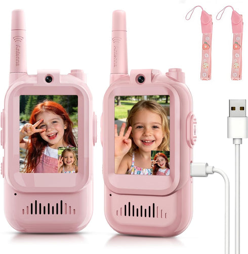 MINIBEAR Video Walkie Talkies for Kids Ages 3-12, 2 Pack Rechargeable Video Intercom
