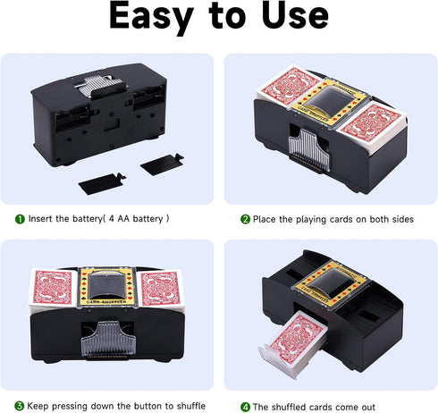 Automatic Card Shuffler for 1/2/4/6 Decks - Electric Battery-Operated Shuffler for Poker, UNO, and More