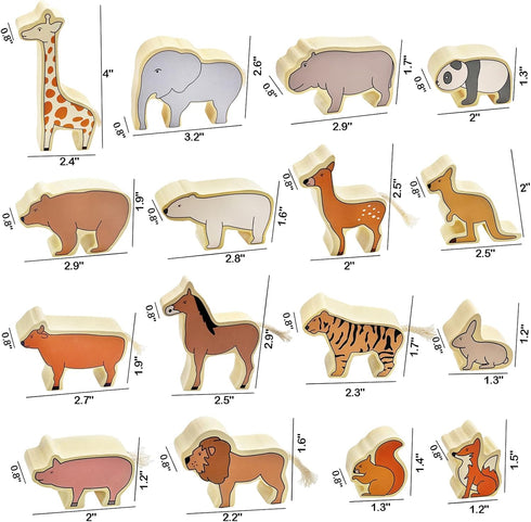 Xylolin Wooden Zoo Animal Blocks Stacking and Balancing Toy, Toddler Wood Animal Figures Blocks Imaginative Play